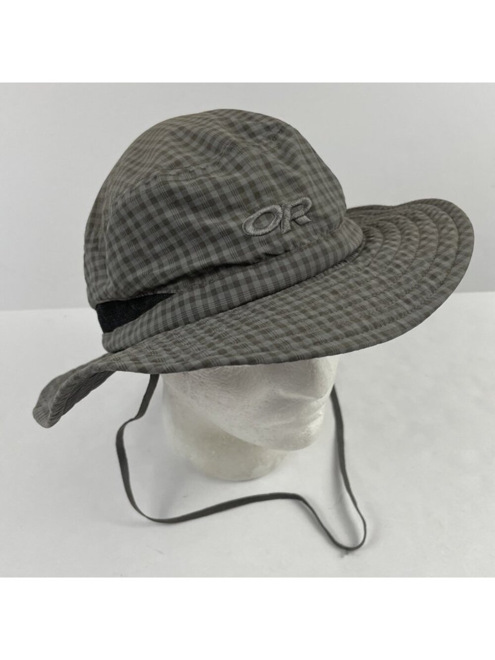 Outdoor Research OR Boonie Hat Size M Wide Brim Sun Gray Plaid Hiking Mesh Vent
